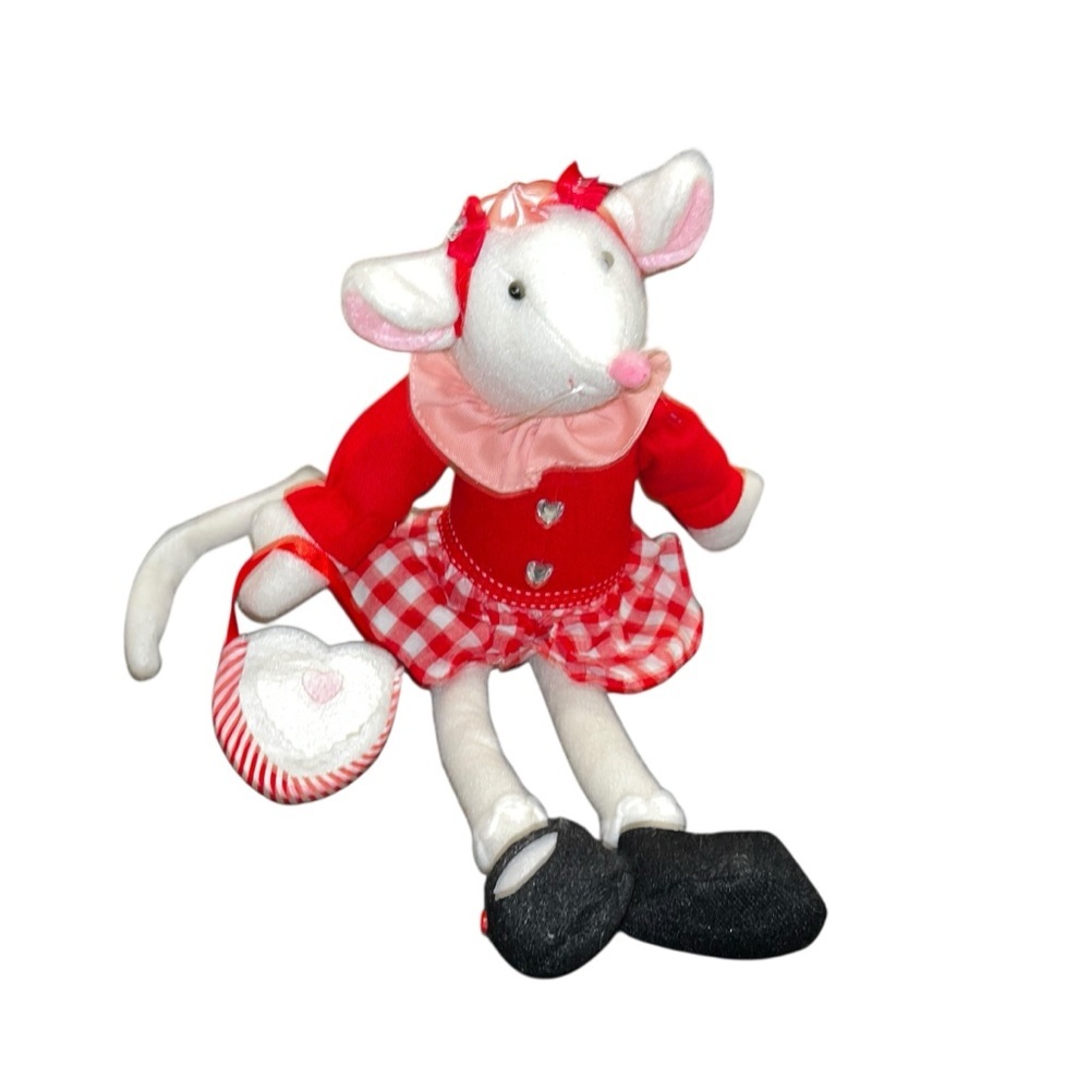 Love and Cupcake county farmhouse vintage white red plush mouse doll 13” heart